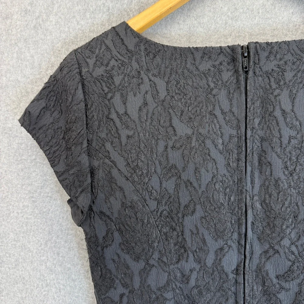 Hampton Nites Vintage 90s Black Lace Silver Brocade Rhinestone Cap Sleeve Blouse - Picture 8 of 14